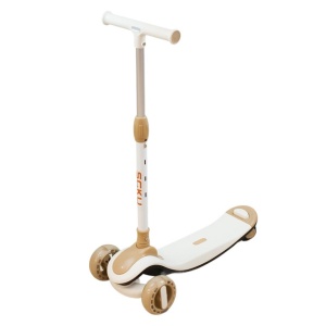 Trotineta cu 3 roti, muzica, lumini LED, pliabila, reglabila, 3-6 ani, Alb si bej - Img 1