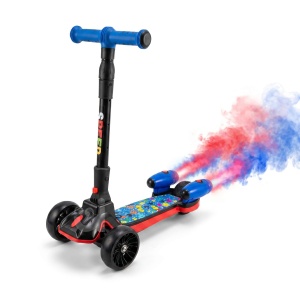 Trotineta reglabila cu 3 roti, lumini, Bluetooth, sunete si lansator de abur tip fum, 3-10 ani, albastru