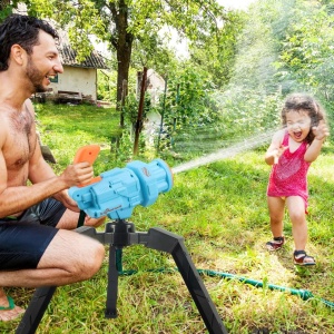 Tun cu apa si trepied pentru copii - Super WaterGun - Albastru