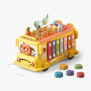 Autobuz educativ multifunctional cu xilofon, sortator de forme, morcovi si joc cu ciocanel - Img 2