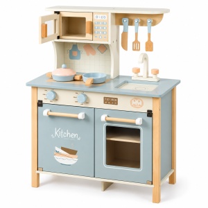 Bistro Bleu – Bucatarie de jucarie din lemn cu cuptor, microunde si accesorii