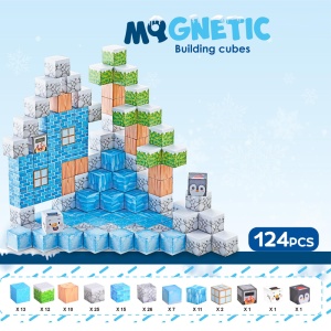 Blocuri magnetice de constructie 3D tip Minecraft, 2 cm - 124 piese - Iarna - Img 4
