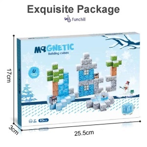Blocuri magnetice de constructie 3D tip Minecraft, 2 cm - 93 piese - Iarna - Img 4