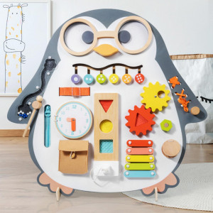Busy Board 2 in 1 cu tablita scris si desenat, Pinguinul Vesel