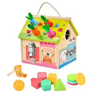 Casuta educativa din lemn 8 in 1 cu activitati Montessori - Morcovi