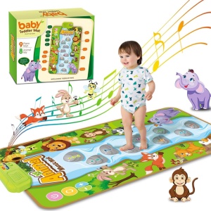 Covoras muzical interactiv cu 17 melodii si sunete, cifre si animale, 80x50 cm