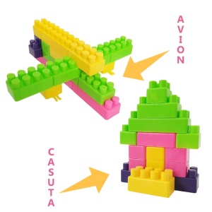 Cuburi de construit tip lego din plastic, saculet depozitare, 140 piese
