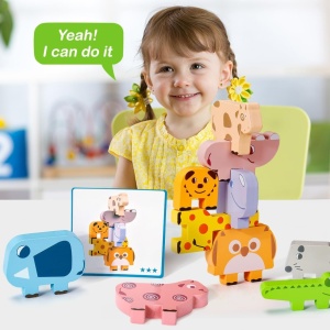 Joc educativ de stivurie si logica cu 10 animalute din lemn - Img 3