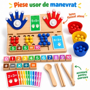 Joc educativ din lemn 4 in 1 – Numarat pe degete, matematica, sortare culori si motricitate - Img 9