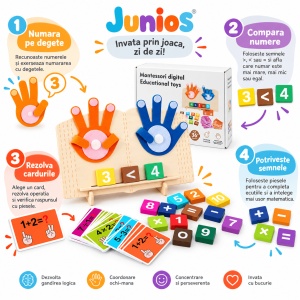 Joc educativ matematic din lemn, Primele calcule, cu palme din fetru si carduri - Img 6