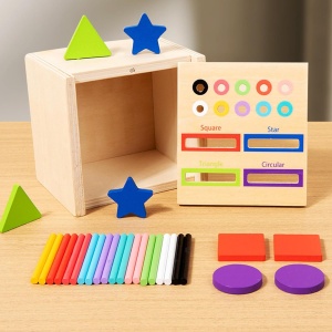 Joc educativ multifunctional 2 in 1 cutia permanentei cu forme si bete