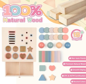 Joc educativ multifunctional 4 in 1 cutia permanentei cu forme de sortat