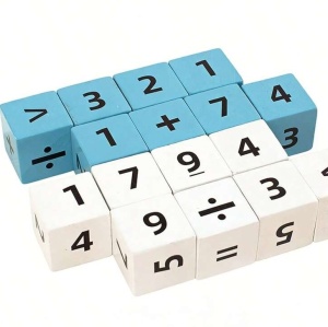 Joc interactiv de matematica Digital Battle Game, cuburi din lemn, cartonase si clopotel - Img 5