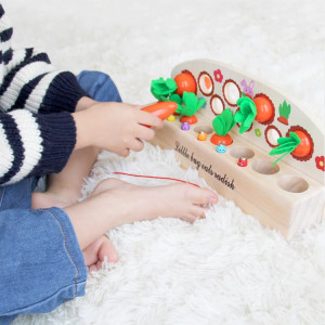 Joc Montessori din lemn, sortare pe dimensiuni si pescuit magnetic, Morcovi