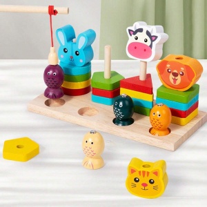 Joc multifunctional 3 in 1, pescuit, sortare forme si snuruit, Animalute