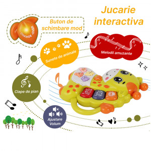 Jucarie interactiva muzicala cu functii si lumini, Orga Girafa, Verde