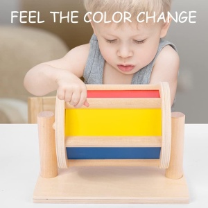 Jucarie Montessori din Lemn, Tambur rotativ, Colorat
