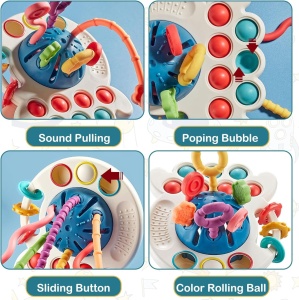Jucarie motrica 4 in 1 cu elemente senzoriale si dentitie, Pull string