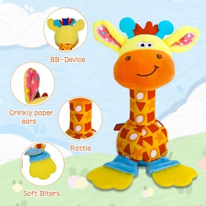 Jucarie zornaitoare din material textil cu element moale pentru detitie - Girafa
