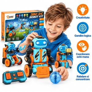 Kit robot programabil Kyanio 3 in 1, cu telecomanda, 220 de piese si pana la 64 de comenzi - Img 7