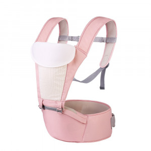 Marsupiu ergonomic 6 in 1 cu scaunel sustinere si bavetica, Roz