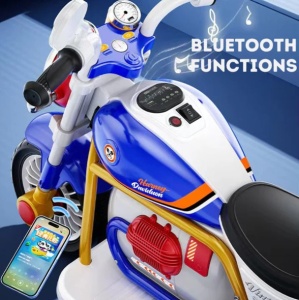 Motocicleta electrica pentru copii cu 3 roti, lumini LED, muzica, Bluetooth si USB, 6V, albastru - Img 6