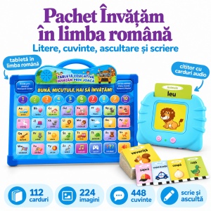 Pachet educativ cu tableta 2 in 1 in limba romana si cititor de carduri bilingv – Litere, cuvinte si scriere - Img 2