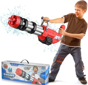 Pistol cu apa electric, 1000 ml, 58 cm - Gatling Water Gun - Rosu