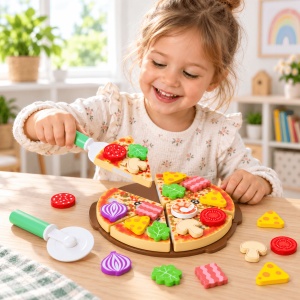 Pizza din lemn de feliat cu arici, toppinguri si accesorii, 27 piese - Img 2