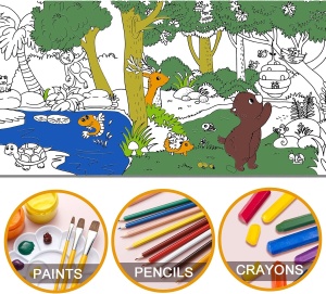 Plansa de colorat pentru copii rulou 200 x 30 cm, 12 creioane colorate