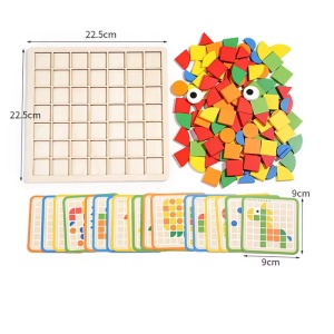 Puzzle 3D mozaic din lemn cu forme geometrice colorate, 120 piese - Img 5
