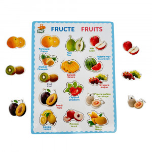 Puzzle bilingv din lemn, Limba Romana si Engleza, Fructe