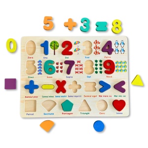 Puzzle in limba romana din lemn, Cifre si forme