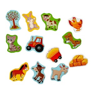Puzzle incastru din lemn cu piese groase, Limba Romana, Ferma