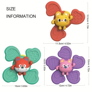Set 3 jucarii zornaitoare tip spinner, atasabile cu ventuza, Animalute