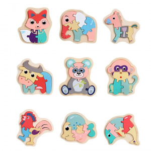 Set 3 puzzle pastel cu piese mari, model aleatoriu, Animalute
