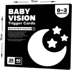 Set 40 imagini stimulare vizuala si senzoriala bebelusi, carduri alb-negru, 0-3 luni