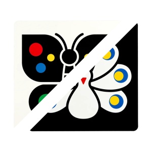 Set 40 imagini stimulare vizuala si cognitiva bebelusi, carduri alb-negru-multicolor, 3-6 luni, Ursulet