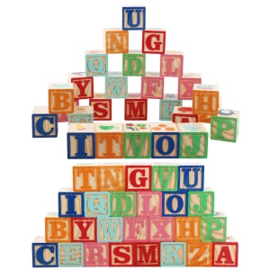 Set 48 cuburi de constructie din lemn in cutie, ABC blocks