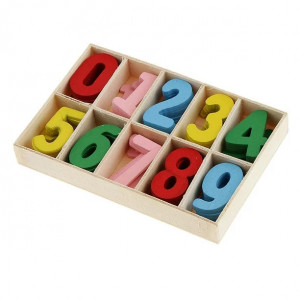 Set 50 cifre craft din lemn, cutie depozitare, Color