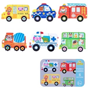 Set 6 puzzle cu piese mari in cutie metalica