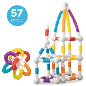 Set constructie magnetic flexibil 3D STEM cu tuburi si bile – 57 piese