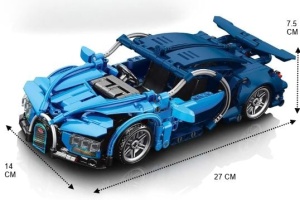 Set de constructie masina cu 423 piese, sistem pull-back, scara 1:18 - Masinuta albastra