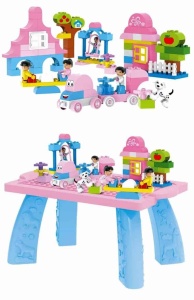 Set de constructie masuta cu 100 piese - Roz