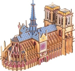 Set de construit din lemn, macheta, copii si adulti, 216 piese, Catedrala Notre-Dame, 8 ani+