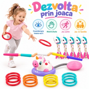 Set de joaca activa 3 in 1 Unicorn, cu muzica, telecomanda, 4 rachete si 12 inele - Img 7