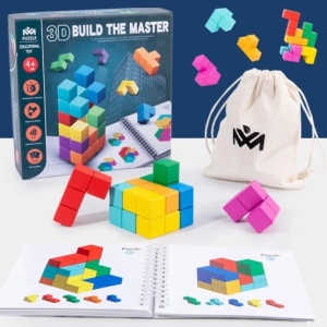 Set de joaca cuburi constructii 3D din lemn, Build Master