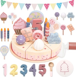 Set de joaca tort aniversar din lemn cu accesorii si decoratiuni - Img 1