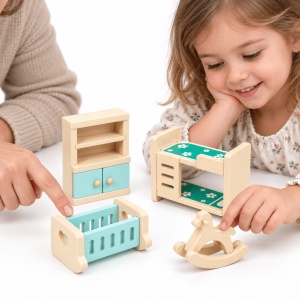 Set mobilier din lemn pentru papusi, 27 piese – 5 camere de amenajat - Img 3