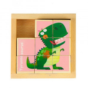 Set puzzle cu 8 cuburi din lemn, Dinozauri